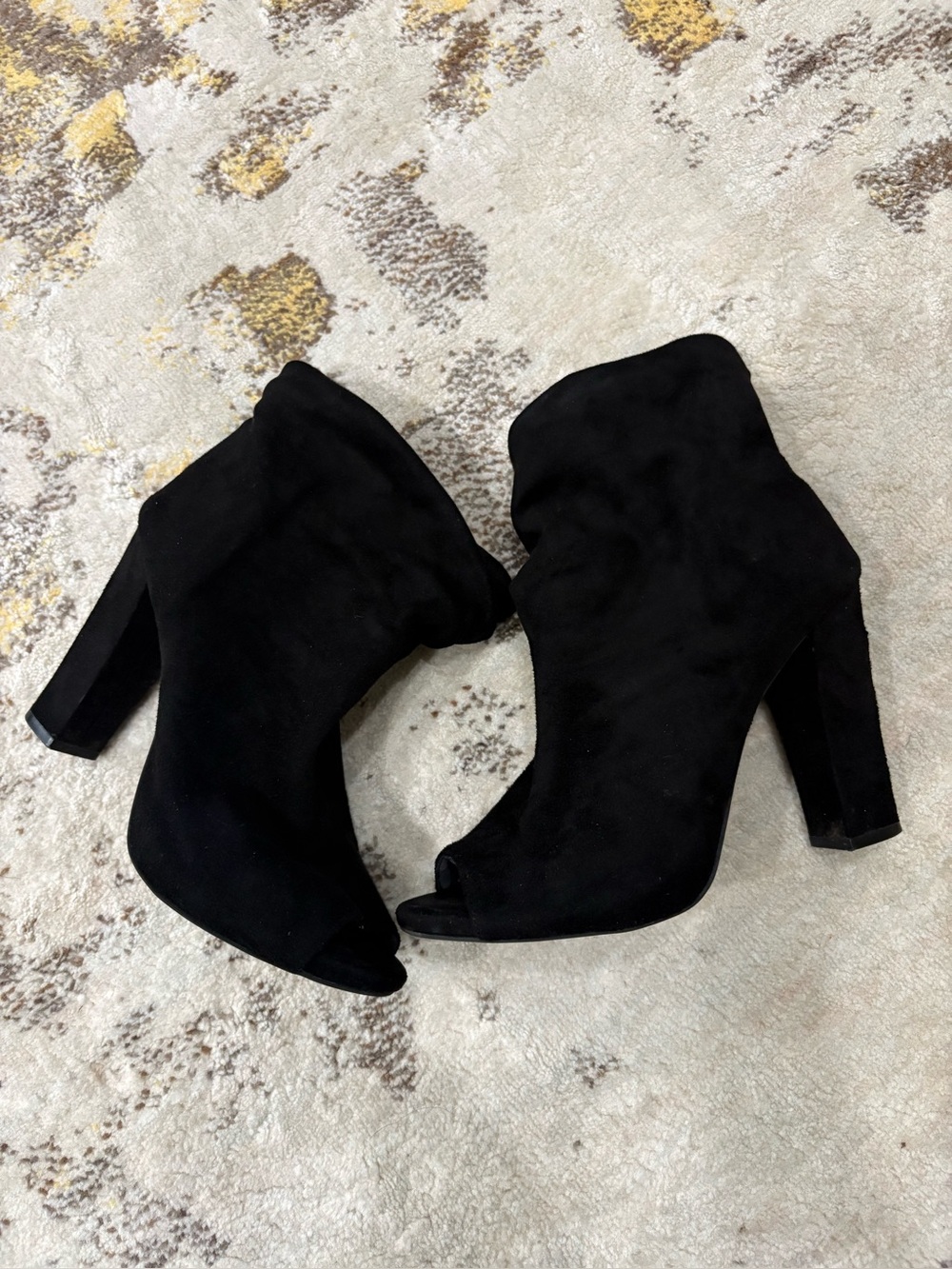 Carlos by Carlos Santana Black Suede Peep-Toe Ankle Booties
